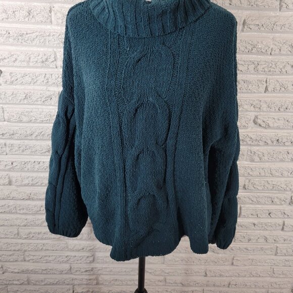 Seven 7 Womens Sweater Extra Large Turtleneck Green Cable Knit Casual SWE17E - Picture 4 of 9